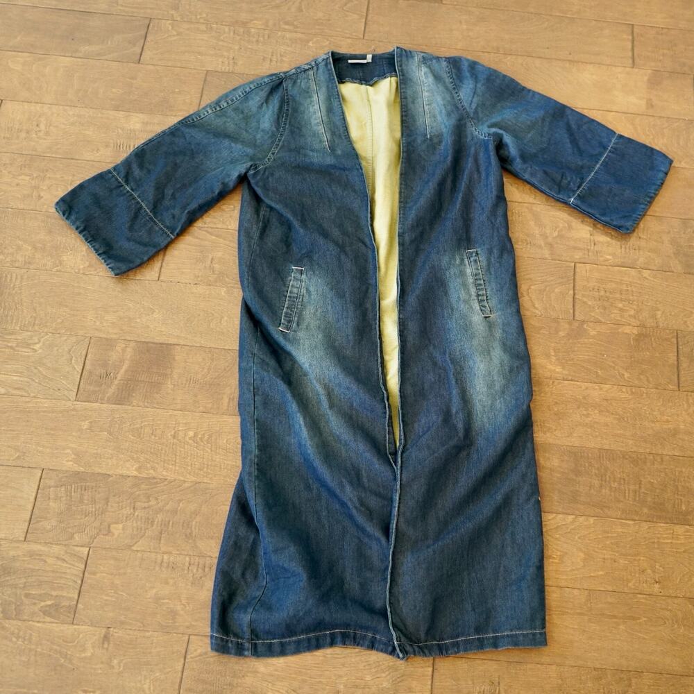 Anthropologie Longline Denim Jacket Coat - Blue with Cream Lining